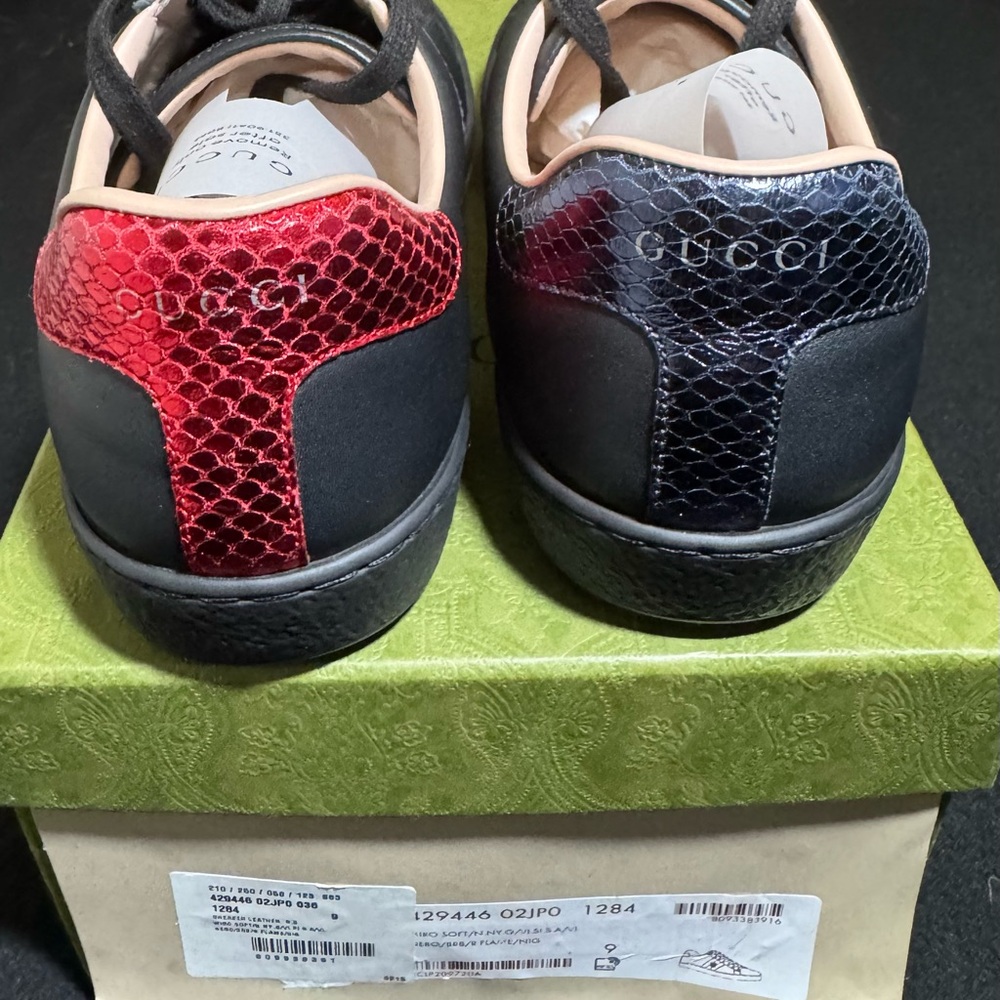 Gucci Black and Red Textured Sneakers